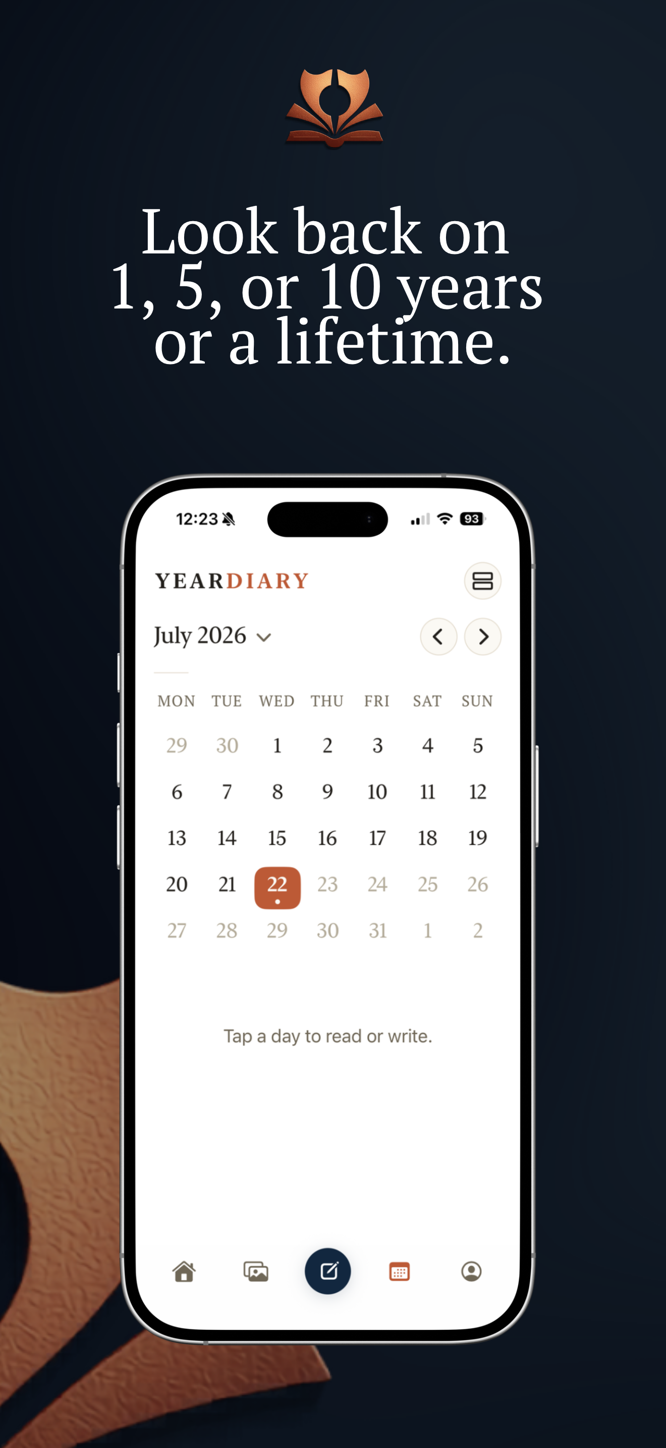 YearDiary calendar view showing past years