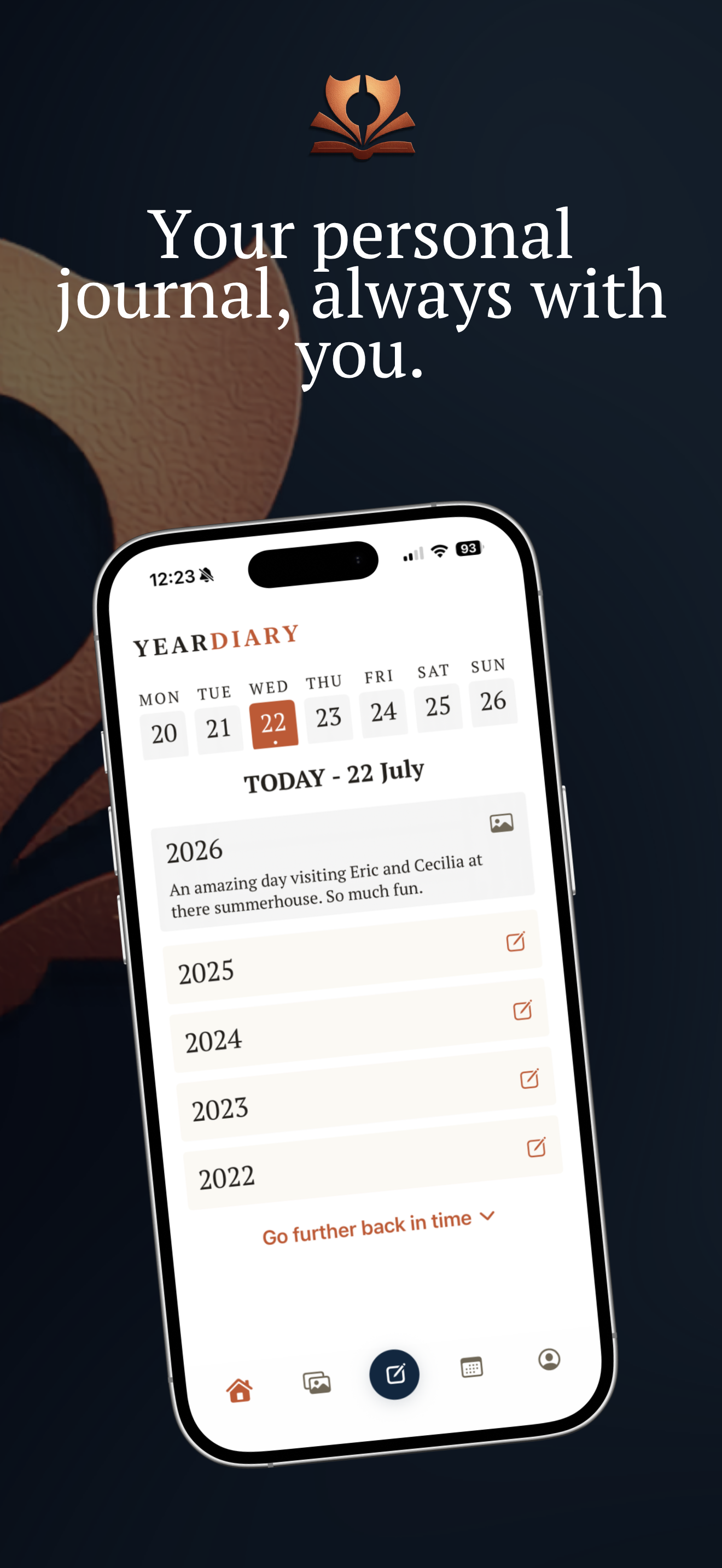 YearDiary daily journal entry view on iPhone