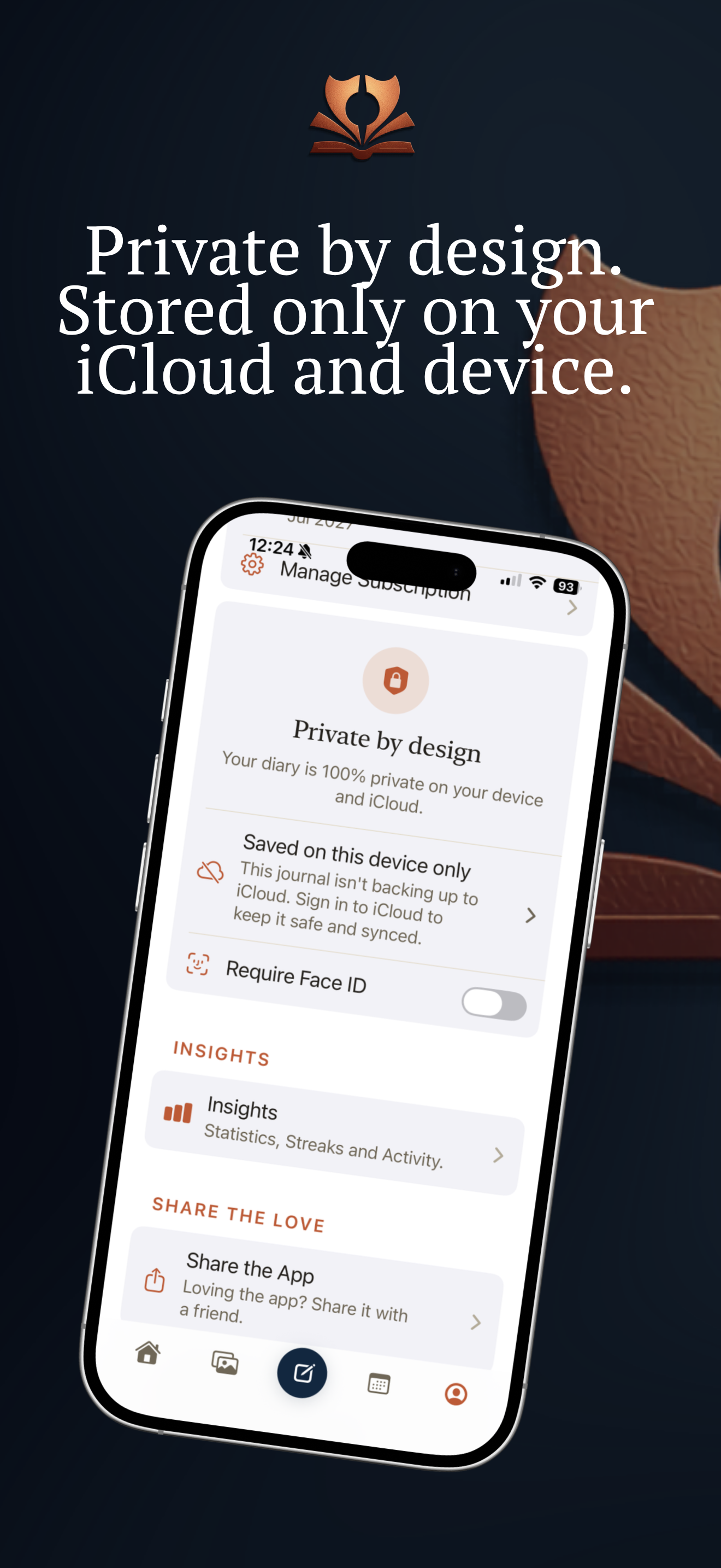 YearDiary privacy and settings screen