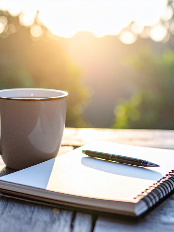 Notebook and pen in morning light